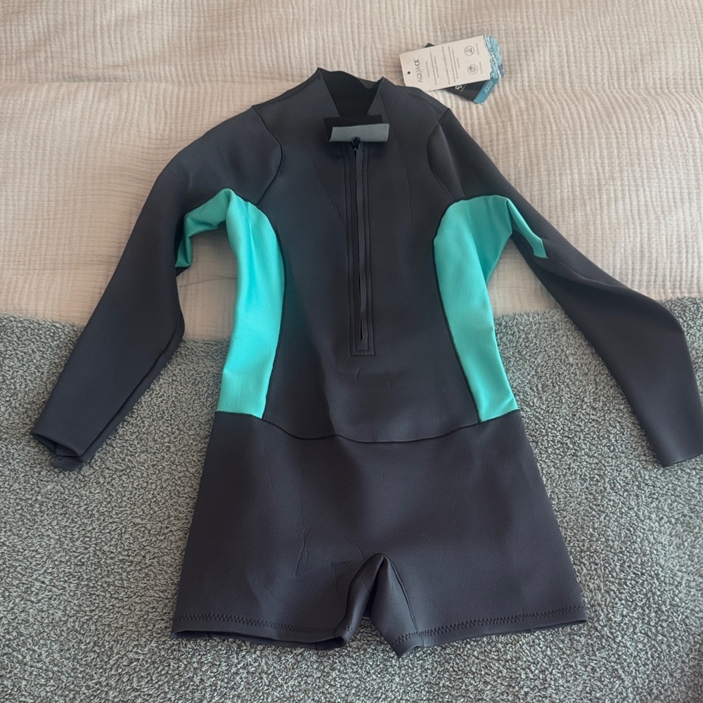 Women’s Long Sleeve Shorty Wetsuit - Grey with Teal Panels